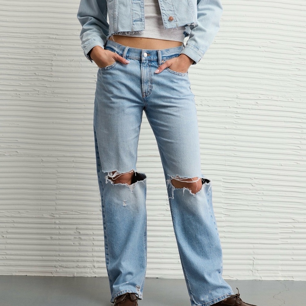 American Eagle Dark Wash Distressed Ex-Boyfriens Women's Jeans 8 Long